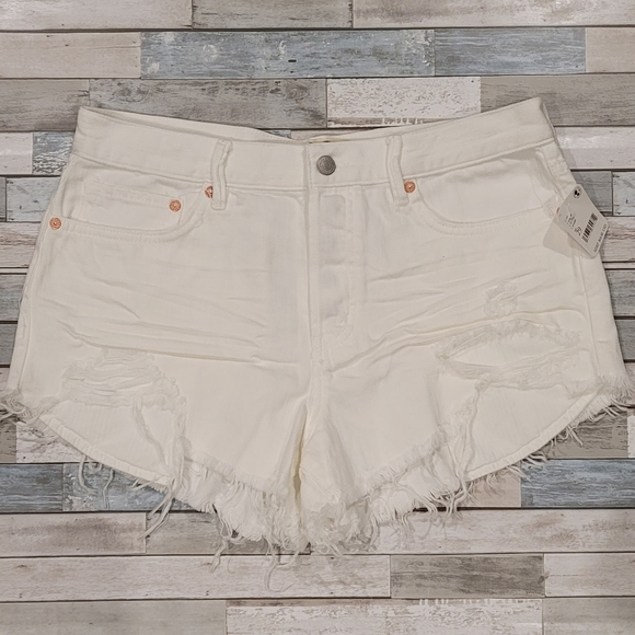 Free People Pants - NWT Free People Loving Good Vibrations Distressed White Denim Jean Shorts Sz 29